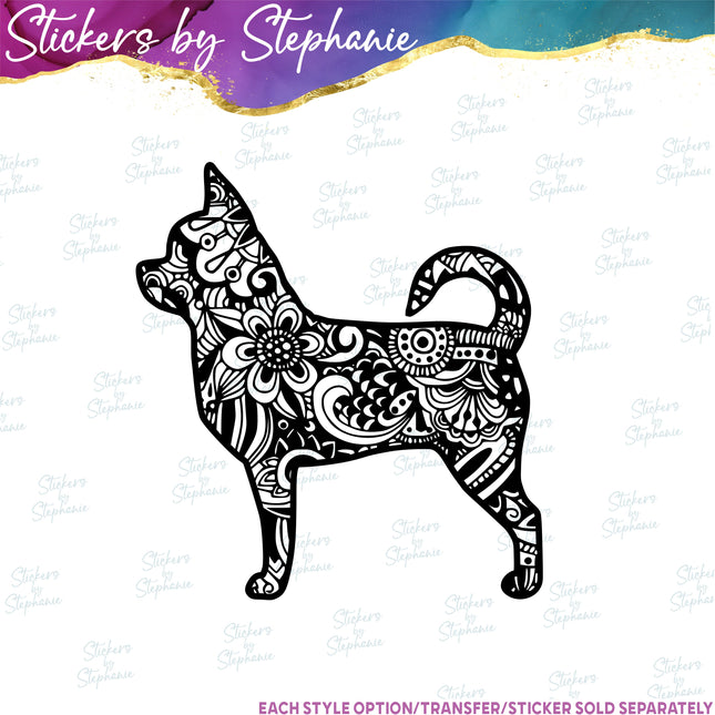 (s01A-228) Chihuahua Dog Zentangle Iron-On Transfer