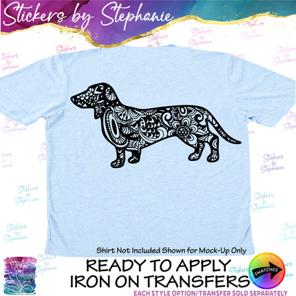 (s01A-229) Dachshund Dog Zentangle Iron-On Transfer or Sticker