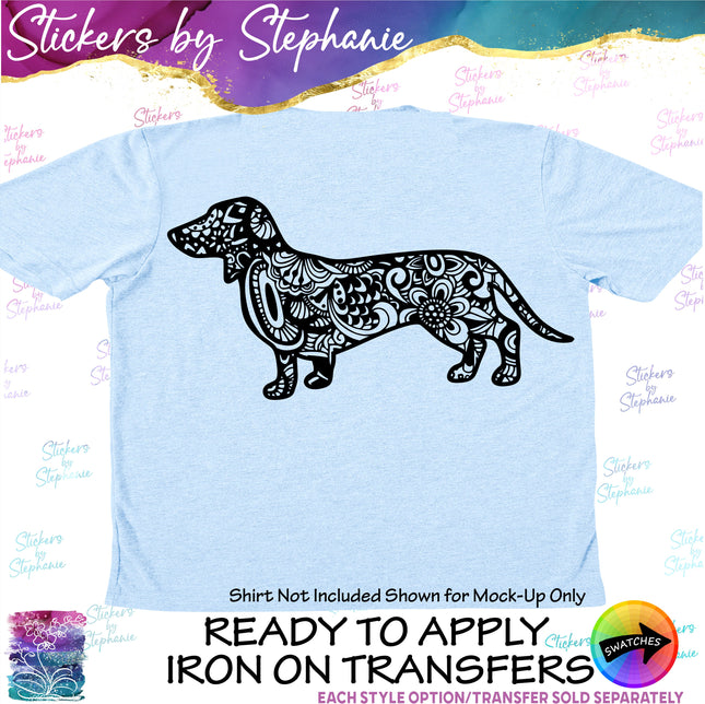 (s01A-229) Dachshund Dog Zentangle Iron-On Transfer