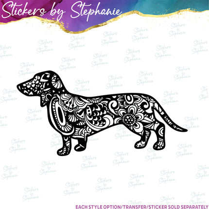 (s01A-229) Dachshund Dog Zentangle Iron-On Transfer or Sticker