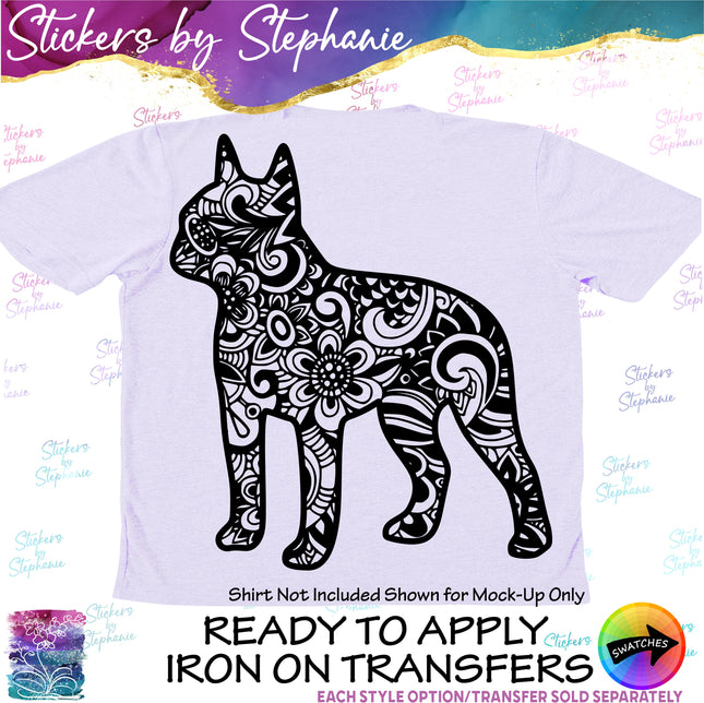 (s01A-230) Boston Terrier Dog Zentangle  Iron-On Transfer