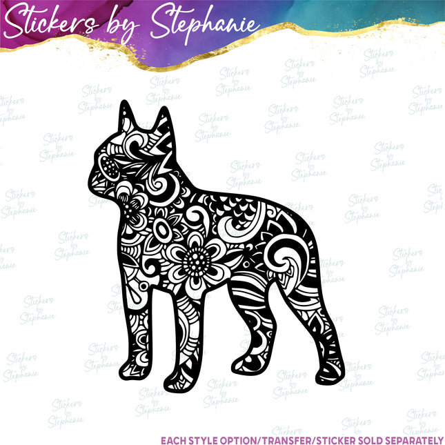 (s01A-230) Boston Terrier Dog Zentangle  Iron-On Transfer