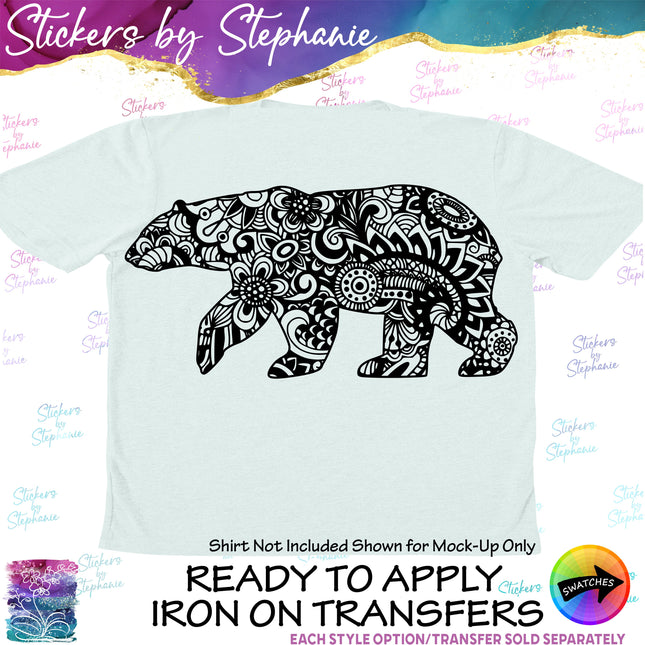 (s01A-231) Bear Zentangle Iron-On Transfer