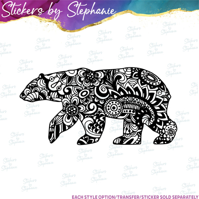 (s01A-231) Bear Zentangle Iron-On Transfer