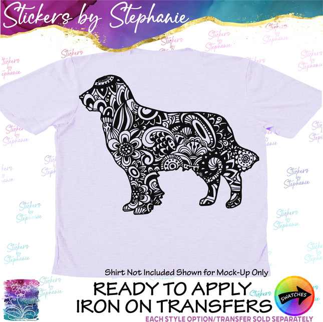 (s01A-233) Golden Retriever Dog Zentangle Iron-On Transfer
