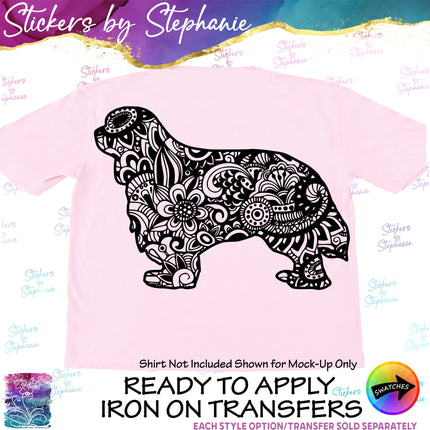 (s01A-234) Cavalier King Charles Dog Zentangle Iron-On Transfer or Sticker