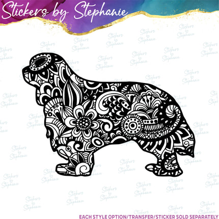 (s01A-234) Cavalier King Charles Dog Zentangle Iron-On Transfer or Sticker