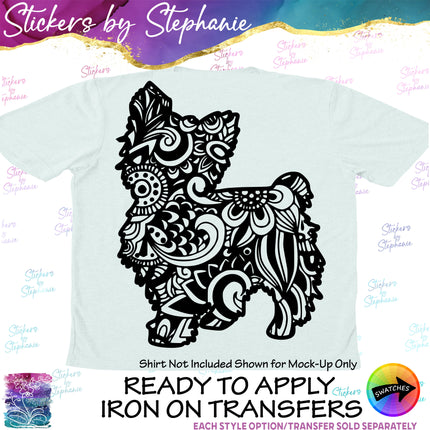 (s01A-235) Yorkie Dog  Zentangle Iron-On Transfer or Sticker