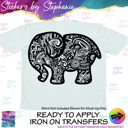 (s01A-237) Elephant Zentangle Iron-On Transfer