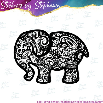 (s01A-237) Elephant Zentangle Iron-On Transfer