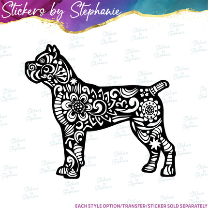 (s01A-238) Mastiff Cane Corso Dog Zentangle Iron-On Transfer or Sticker