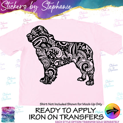 (s01A-239) Newfoundland Dog Zentangle Iron-On Transfer or Sticker