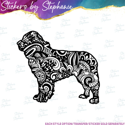 (s01A-239) Newfoundland Dog Zentangle Iron-On Transfer or Sticker