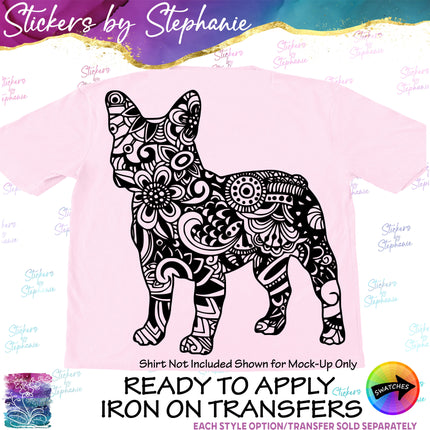 (s01A-240) French Bulldog Dog Zentangle Iron-On Transfer or Sticker