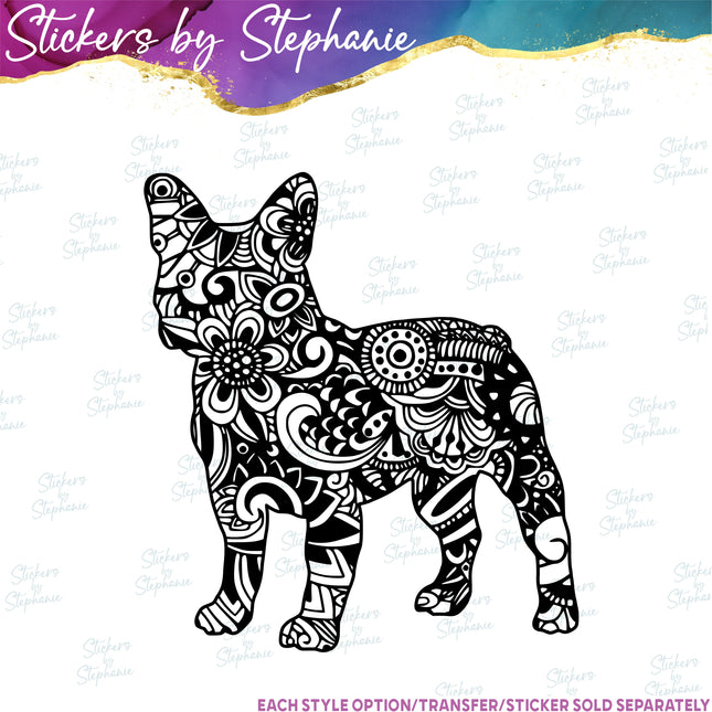 (s01A-240) French Bulldog Dog Zentangle Iron-On Transfer