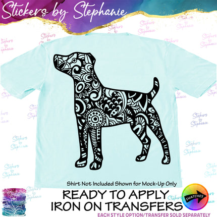 (s01A-241) Jack Russell Terrier Dog Zentangle Iron-On Transfer or Sticker