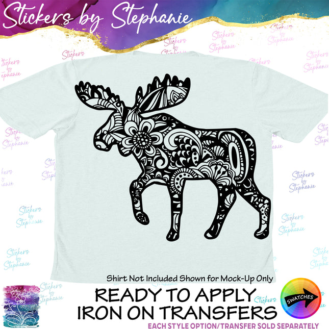 (s01A-243) Moose Zentangle Iron-On Transfer