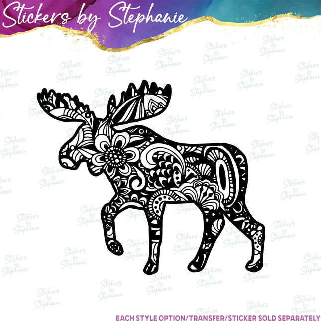 (s01A-243) Moose Zentangle Iron-On Transfer