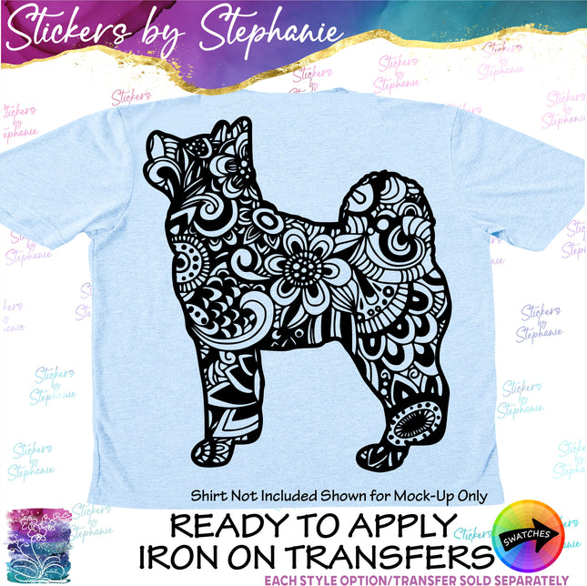 (s01A-244) Husky Dog Zentangle Iron-On Transfer