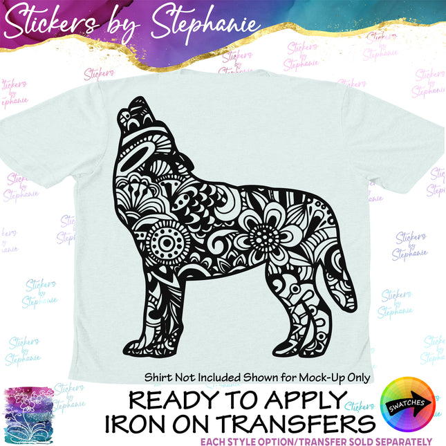 (s01A-245) Wolf Zentangle Iron-On Transfer