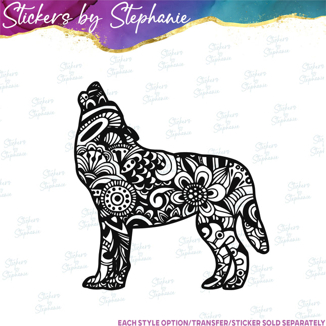 (s01A-245) Wolf Zentangle Iron-On Transfer