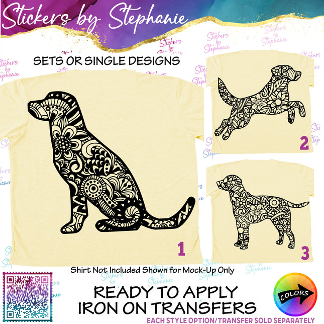 (s01A-246) Labrador Dog Zentangle  Iron-On Transfer or Sticker