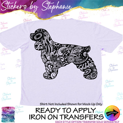 (s01A-247) Cocker Spaniel Dog Zentangle Iron-On Transfer or Sticker