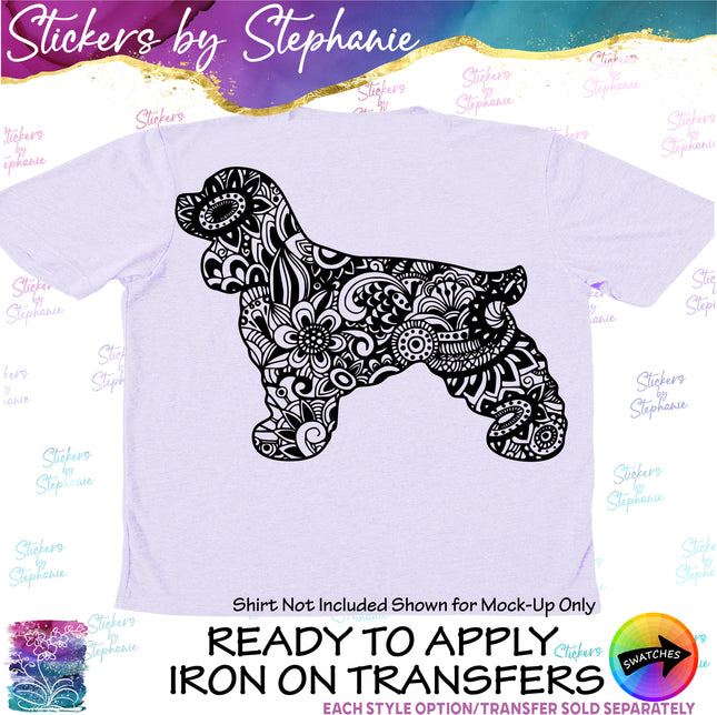 (s01A-247) Cocker Spaniel Dog Zentangle Iron-On Transfer
