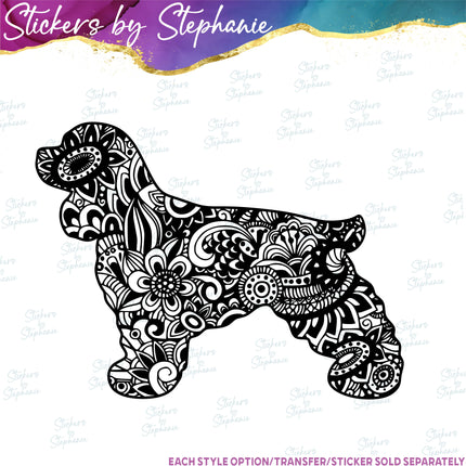 (s01A-247) Cocker Spaniel Dog Zentangle Iron-On Transfer or Sticker