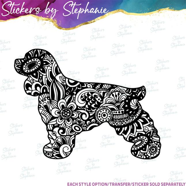 (s01A-247) Cocker Spaniel Dog Zentangle Iron-On Transfer