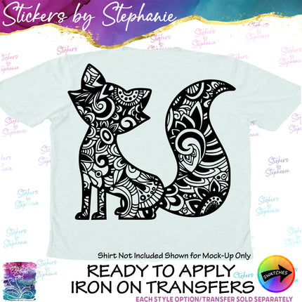 (s01A-248) Fox Zentangle Iron-On Transfer or Sticker