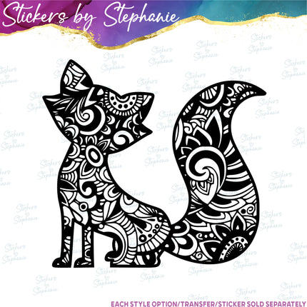 (s01A-248) Fox Zentangle Iron-On Transfer or Sticker