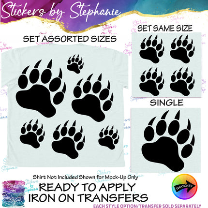 (s01A-250) Bear Paw Print Iron-On Transfer