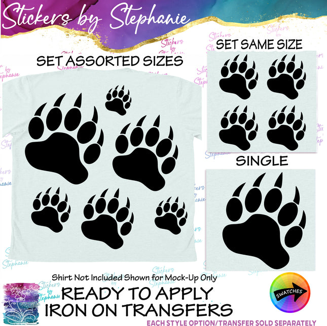 (s01A-250) Bear Paw Print Iron-On Transfer