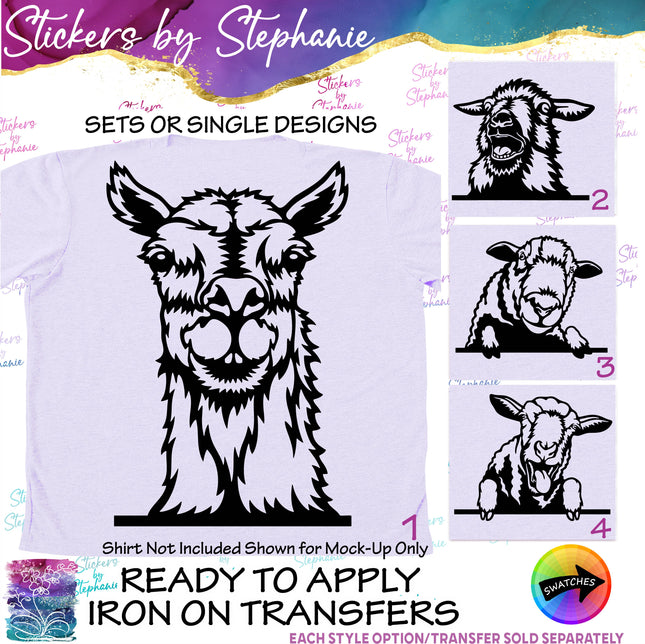 (s01A-254) Llama, Sheep Peeking Iron-On Transfer