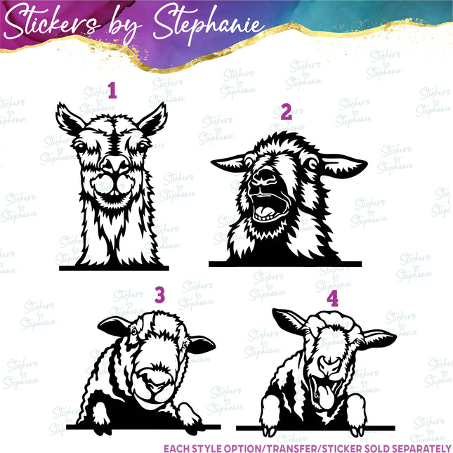 (s01A-254) Llama, Sheep Peeking Iron-On Transfer