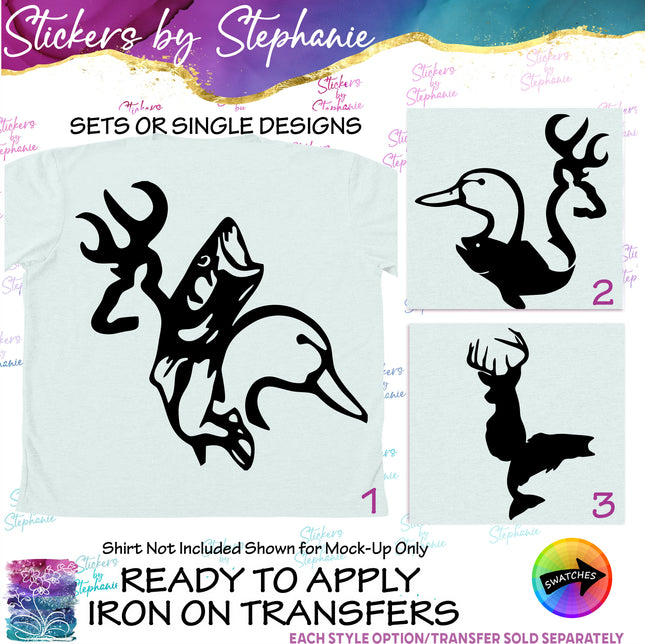 (s01A-255) Duck, Deer, Fish Iron-On Transfer