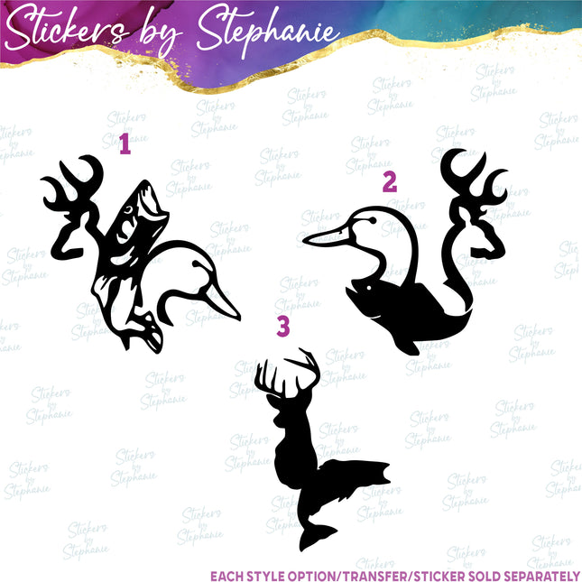 (s01A-255) Duck, Deer, Fish Iron-On Transfer