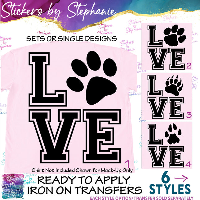 (s01A-257) Paw Prints Stacked Love Iron-On Transfer