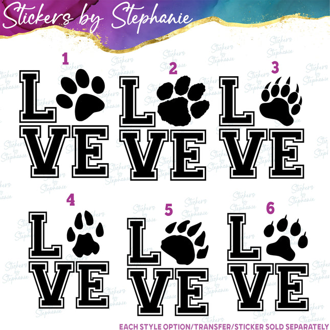 (s01A-257) Paw Prints Stacked Love Iron-On Transfer