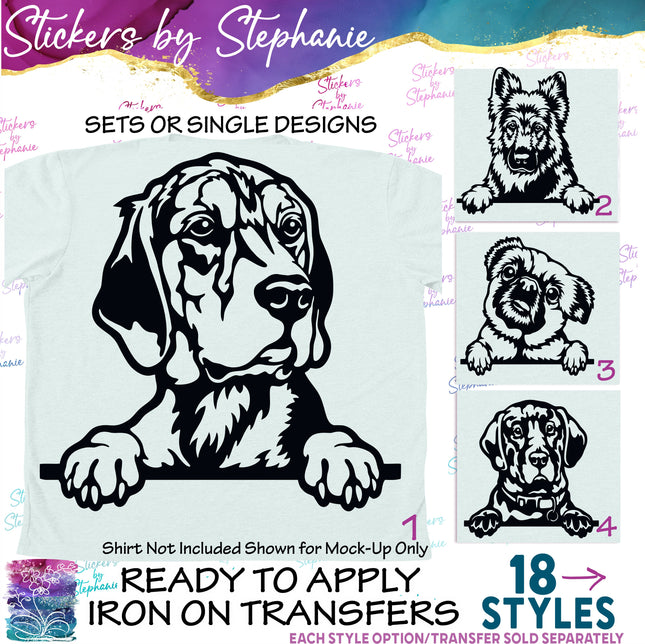 (s01A-260) Peeking Dog Iron-On Transfer
