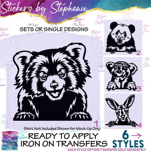 (s01A-264) Red Panda, Koala, Kangaroo Iron-On Transfer