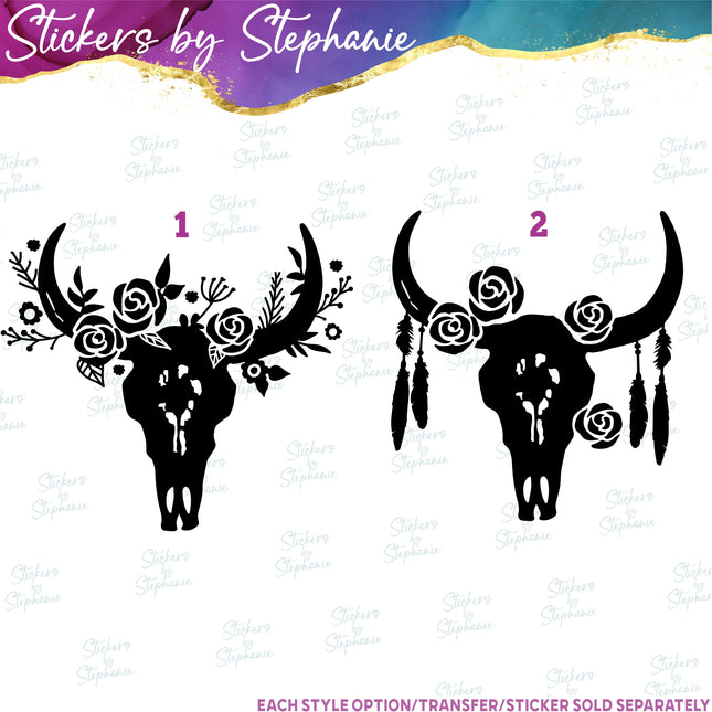 (s01A-265) Floral Cow Skull Iron-On Transfer