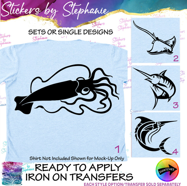 (s01A-267) Squid, Swordfish, Marlin Iron-On Transfer