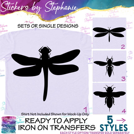 (s01A-268) Dragonfly, Bee, Wasp Iron-On Transfer