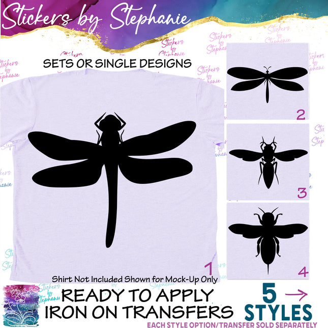 (s01A-268) Dragonfly, Bee, Wasp Iron-On Transfer