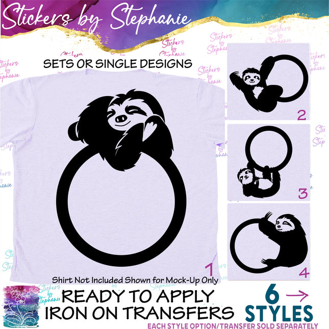 (s01A-270) Sloth Monogram Frame Iron-On Transfer