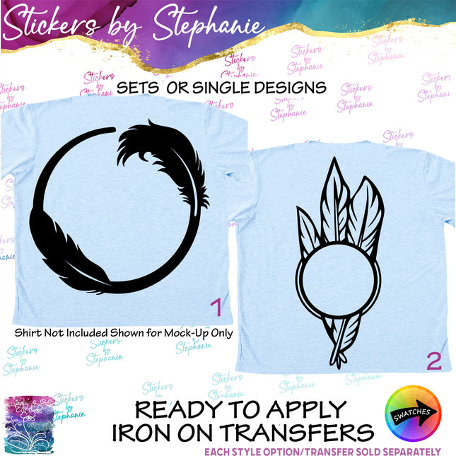 (s01A-272) Feather Monogram Frame Iron-On Transfer