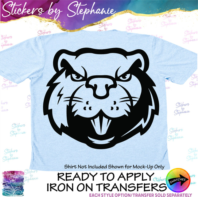 (s01A-278) Beaver Face Iron-On Transfer