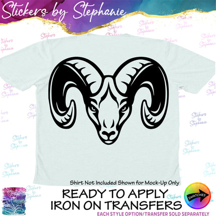 (s01A-279) Ram Sheep Head Iron-On Transfer or Sticker